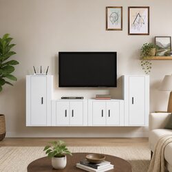4-Piece Wall-Mounted TV Cabinet Set in White