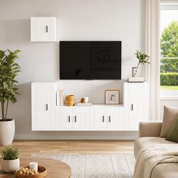 TV Cabinet Set 5 Piece White Wall-Mounted Storage Unit Engineered Wood