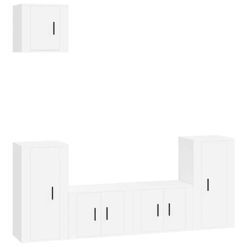 5 Piece White Wall-Mounted TV Cabinet Set