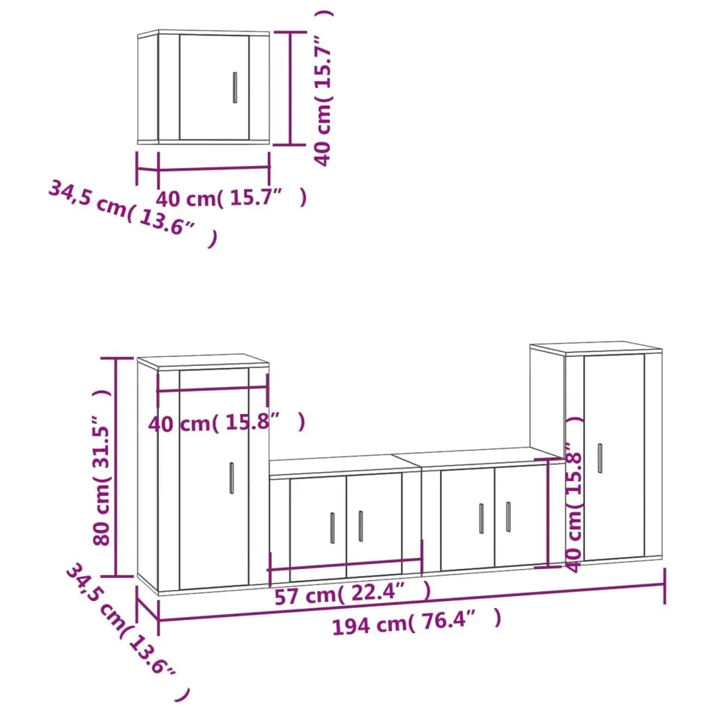 5 Piece White Wall-Mounted TV Cabinet Set