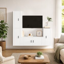White Wall-Mounted TV Cabinet Set with 4 Pieces