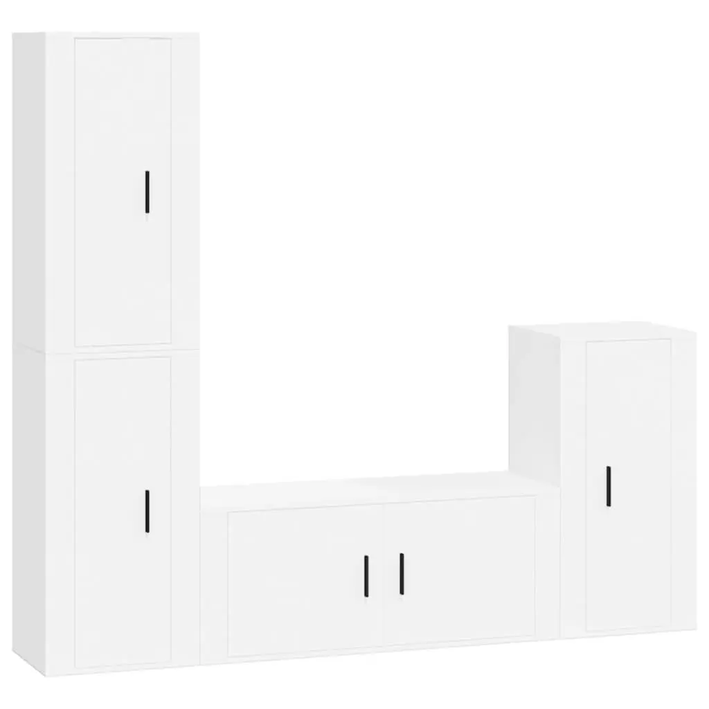 White Wall-Mounted TV Cabinet Set with 4 Pieces