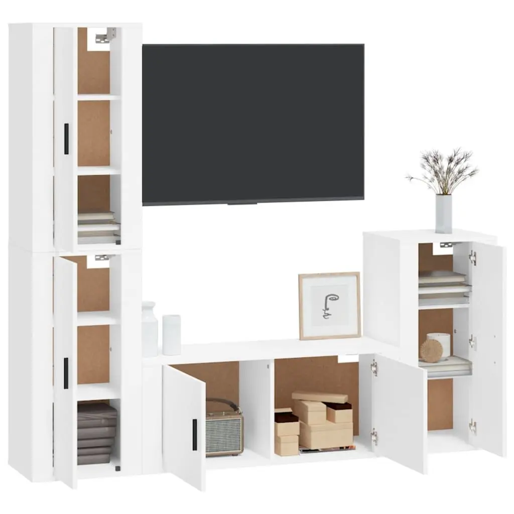 White Wall-Mounted TV Cabinet Set with 4 Pieces