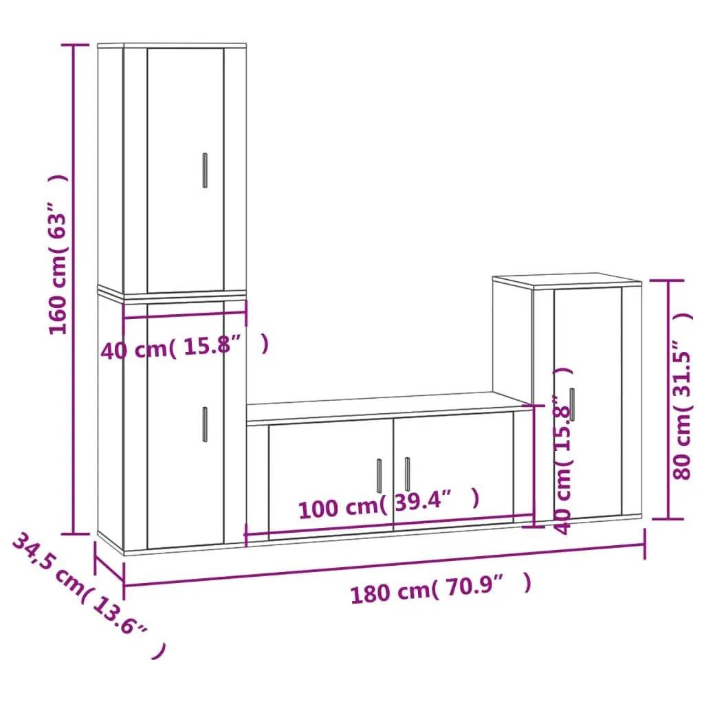 White Wall-Mounted TV Cabinet Set with 4 Pieces