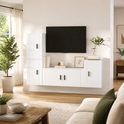 Premium 4-Piece Wall-Mounted TV Cabinet Set in White