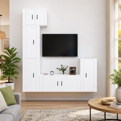 Stylish 5 Piece Wall-Mounted White TV Cabinet Set