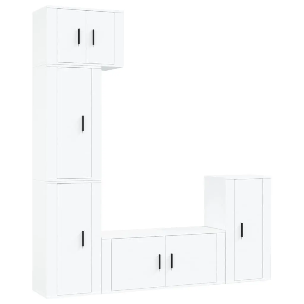 5 Piece Wall-Mounted White TV Cabinet Set