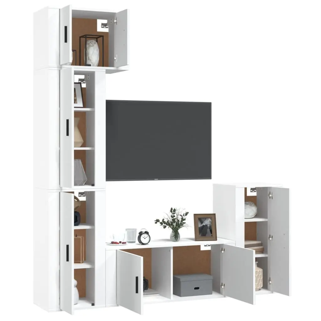 5 Piece Wall-Mounted White TV Cabinet Set