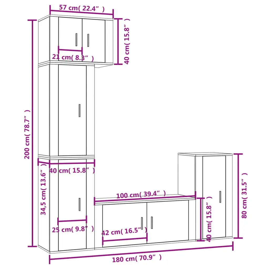 5 Piece Wall-Mounted White TV Cabinet Set