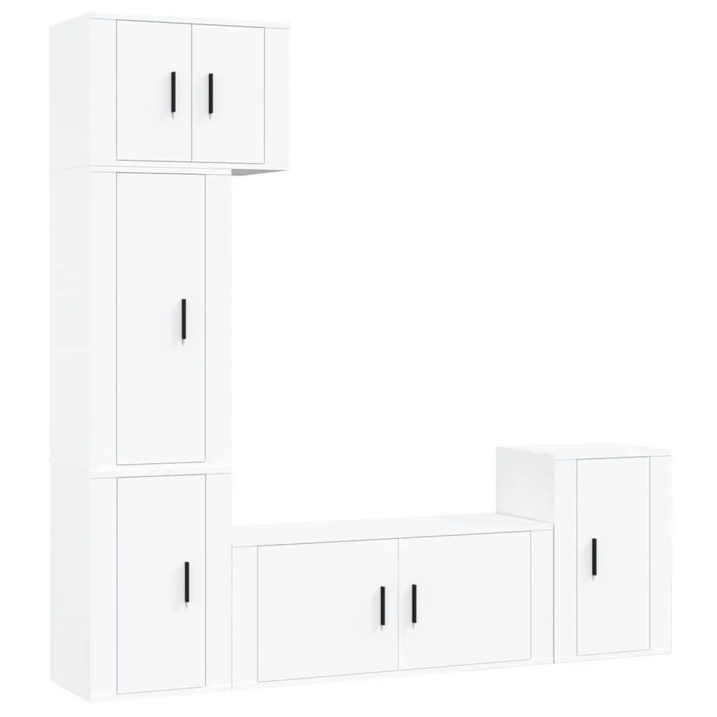 5 Piece White Wall-Mounted TV Cabinet Set in Engineered Wood