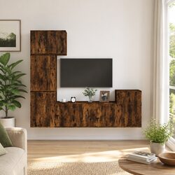 Wall-Mounted 5 Piece TV Cabinet Set in Brown
