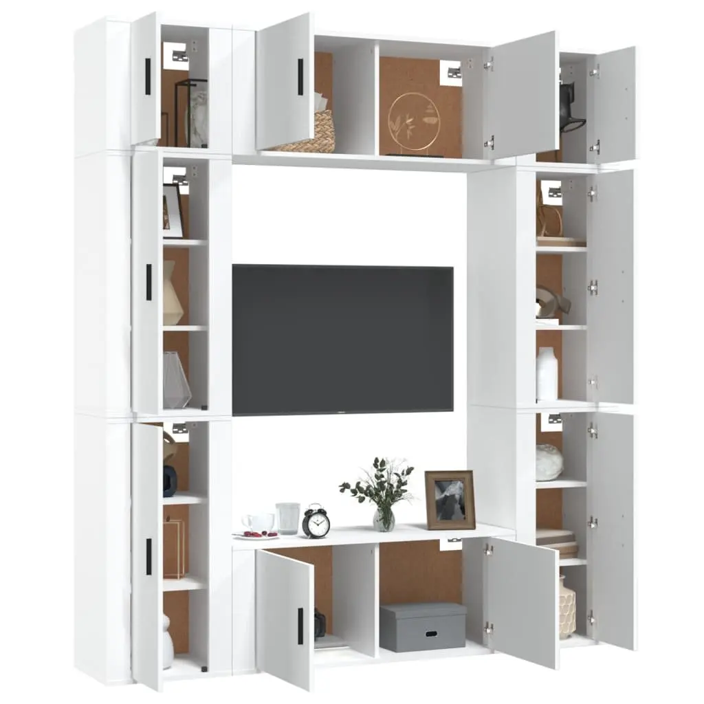 TV Cabinet Set Engineered Wood Wall Mounted 8 Piece White
