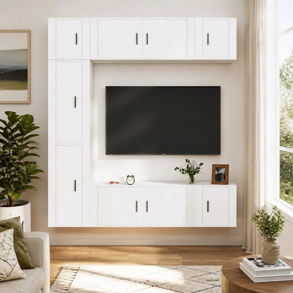 White 7-Piece Wall-Mounted TV Cabinet Set