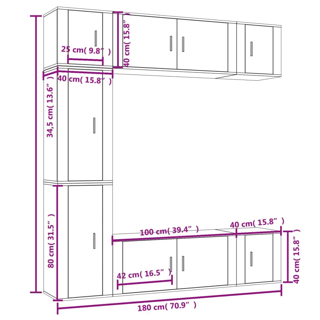 White 7-Piece Wall-Mounted TV Cabinet Set