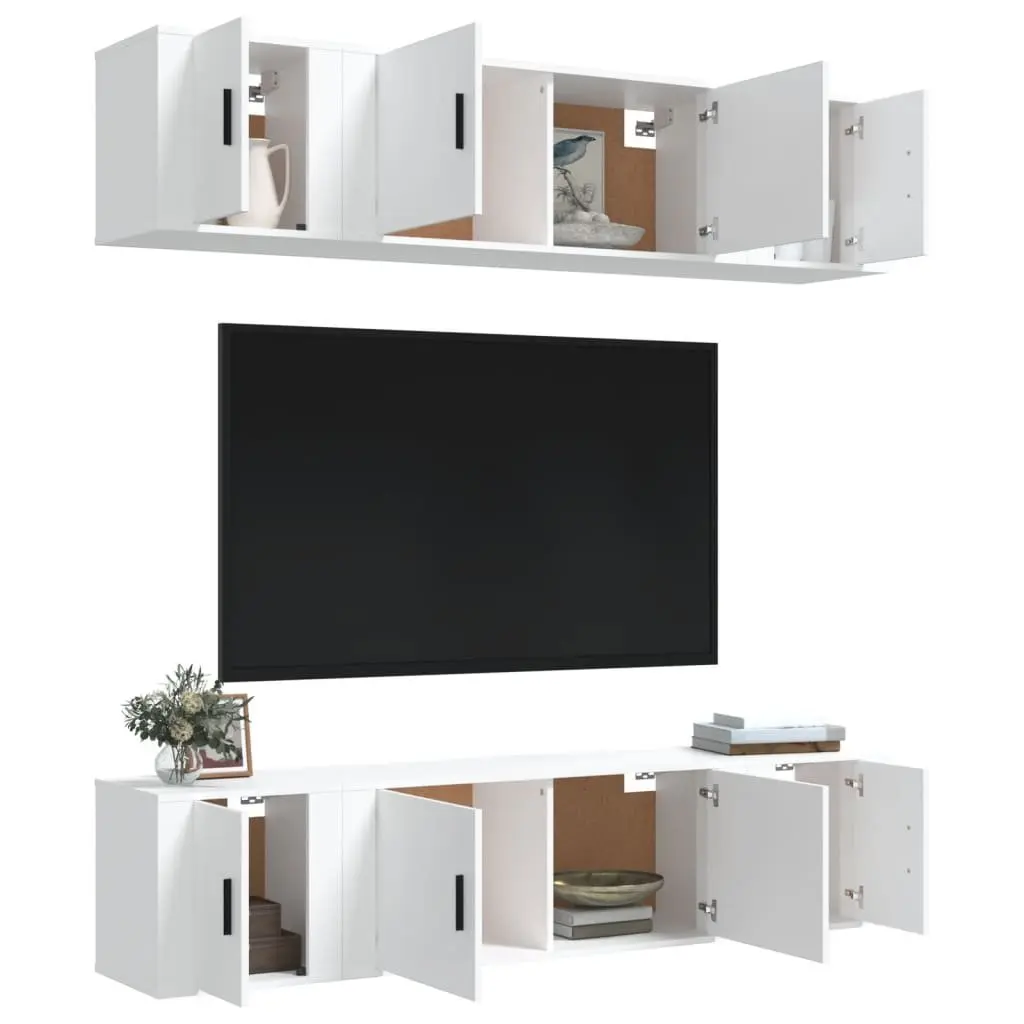 Wall-Mounted 6 Piece TV Cabinet Set in White