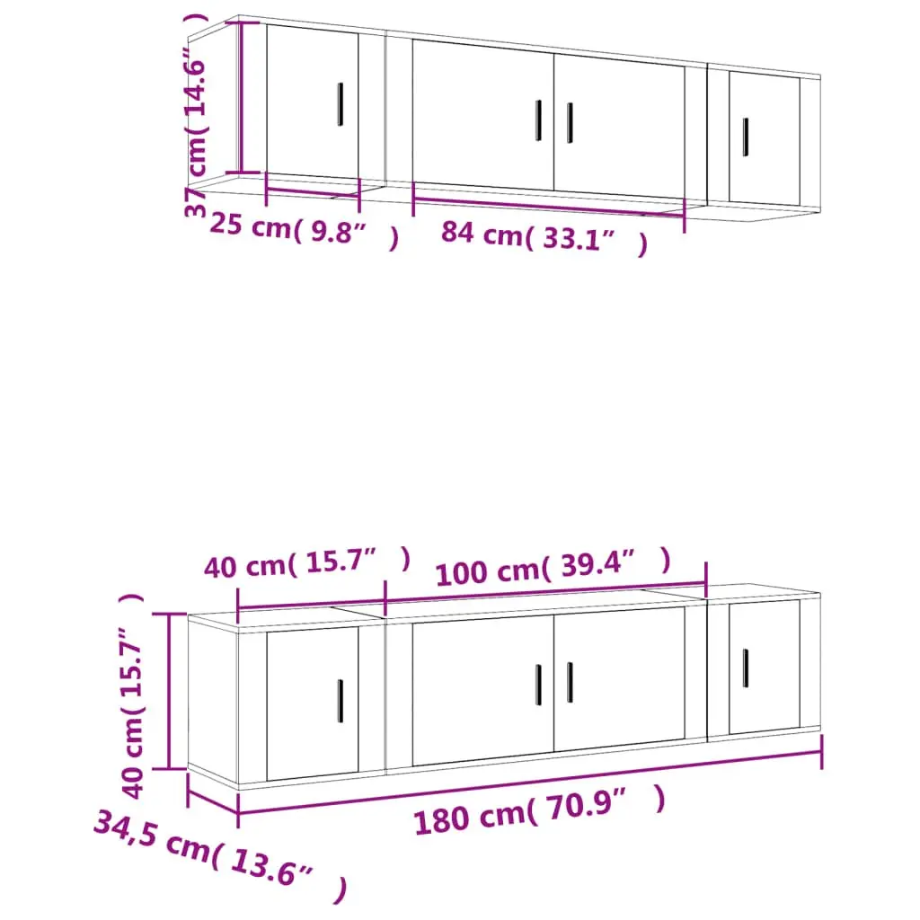 Wall-Mounted 6 Piece TV Cabinet Set in White
