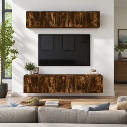 6 Piece Wall-Mounted TV Cabinet Set in Smoked Oak