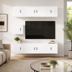 7-Piece White Engineered Wood Wall-Mounted TV Cabinet Set