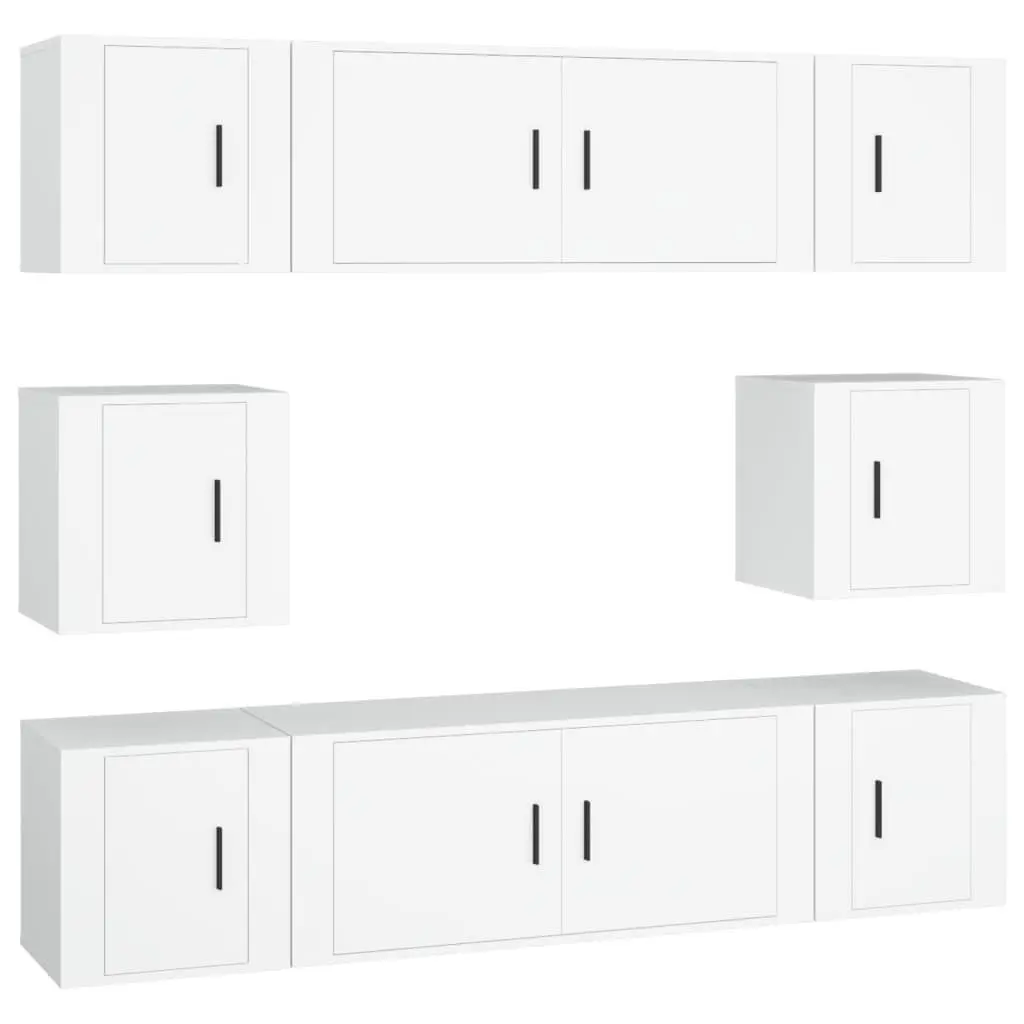 8 Piece Wall-Mounted White TV Cabinet Set