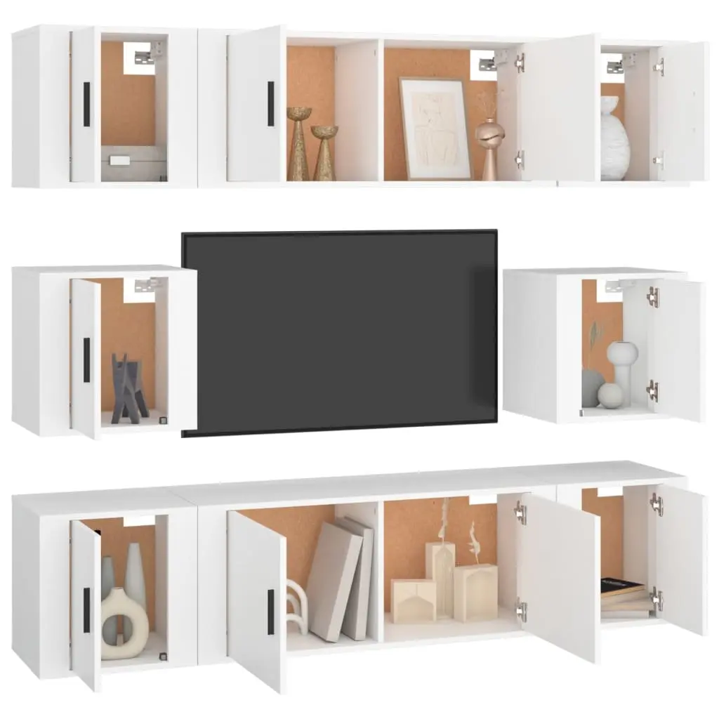 8 Piece Wall-Mounted White TV Cabinet Set