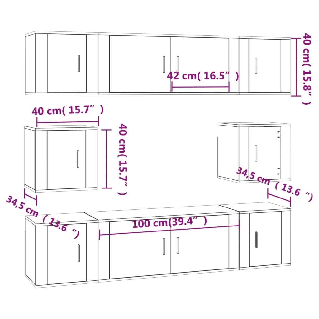 8 Piece Wall-Mounted White TV Cabinet Set
