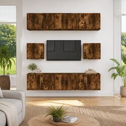 8-Piece Wall Mounted TV Cabinet Set - Engineered Wood - Brown