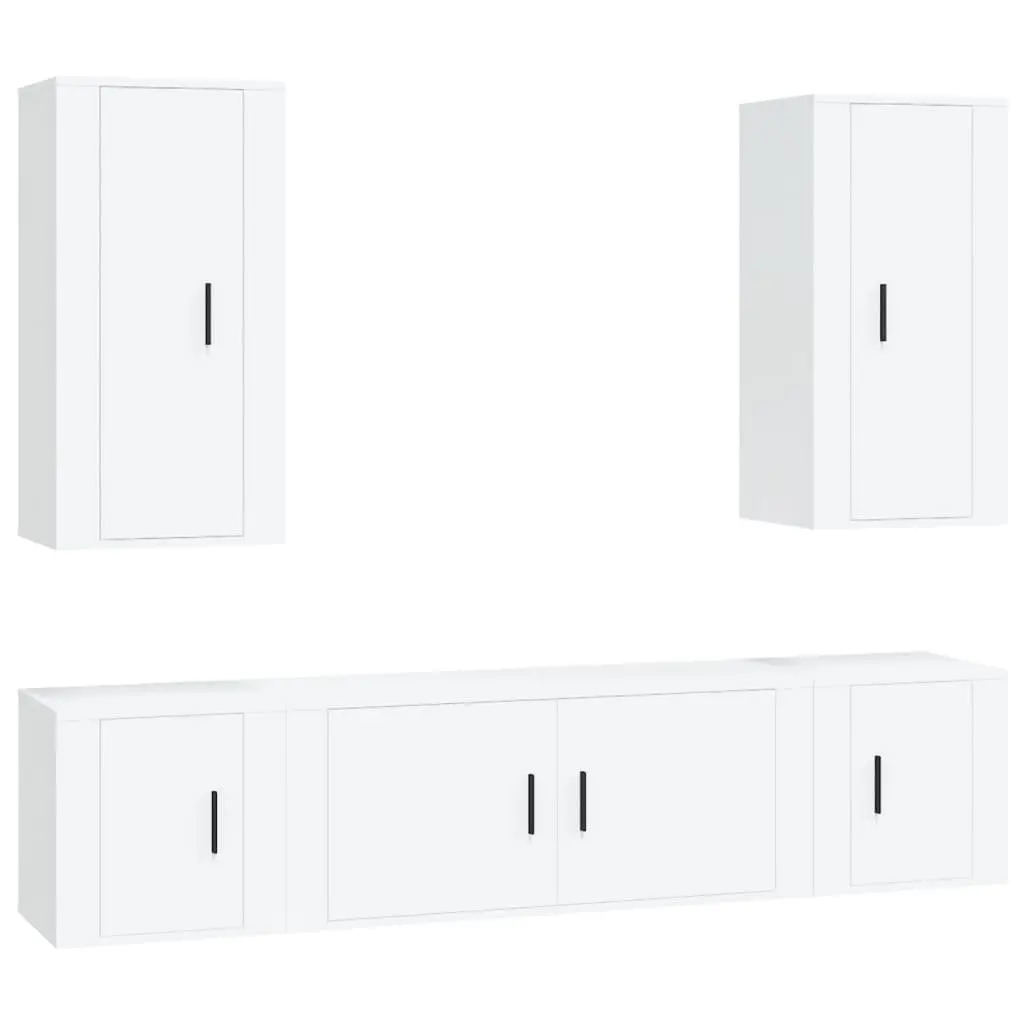 5 Piece TV Cabinet Set Engineered Wood Wall Mounted Storage White