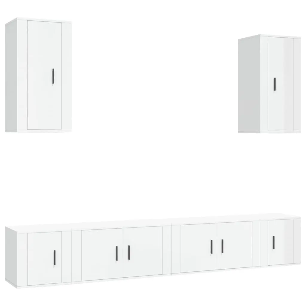6-Piece White High Gloss Wall-Mounted TV Cabinet Set