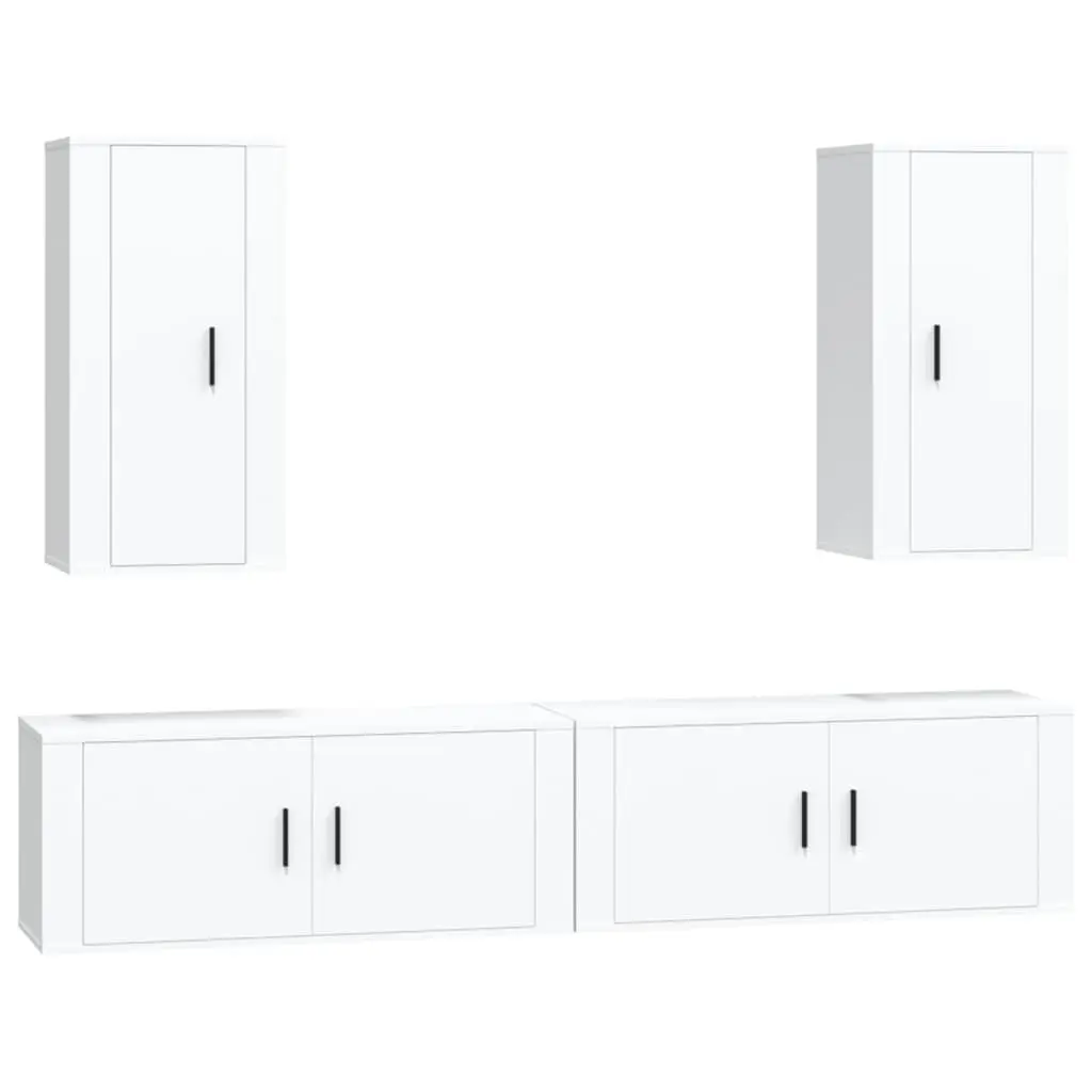 4 Piece TV Cabinet Set Engineered Wood Wall Mounted Storage Unit White