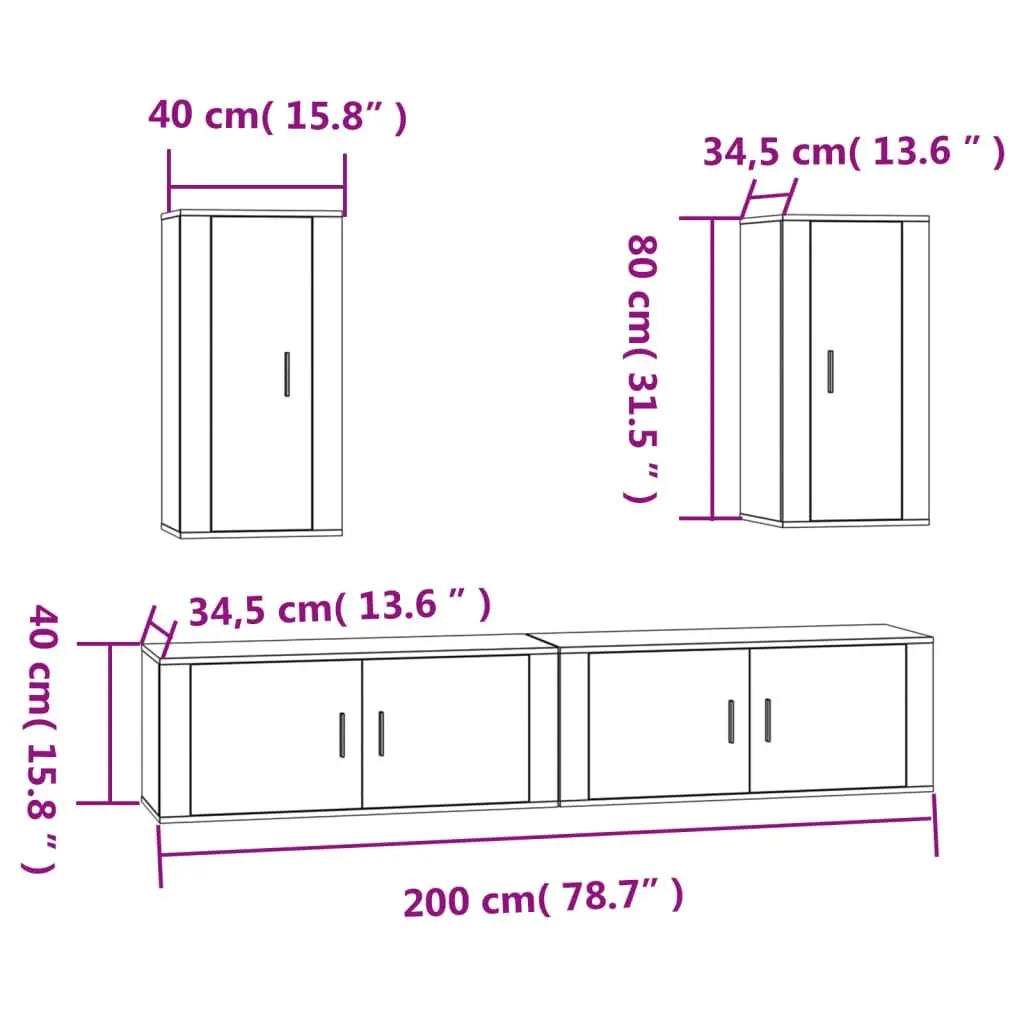 4 Piece TV Cabinet Set Engineered Wood Wall Mounted Storage Unit White