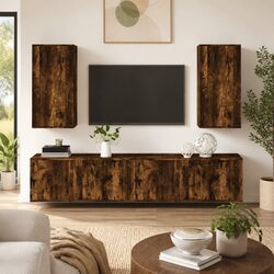 4 Piece TV Cabinet Set Wall Mounted Storage Unit Engineered Wood Brown