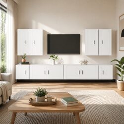 Stylish White Engineered Wood 8 Piece Wall Mounted TV Cabinet