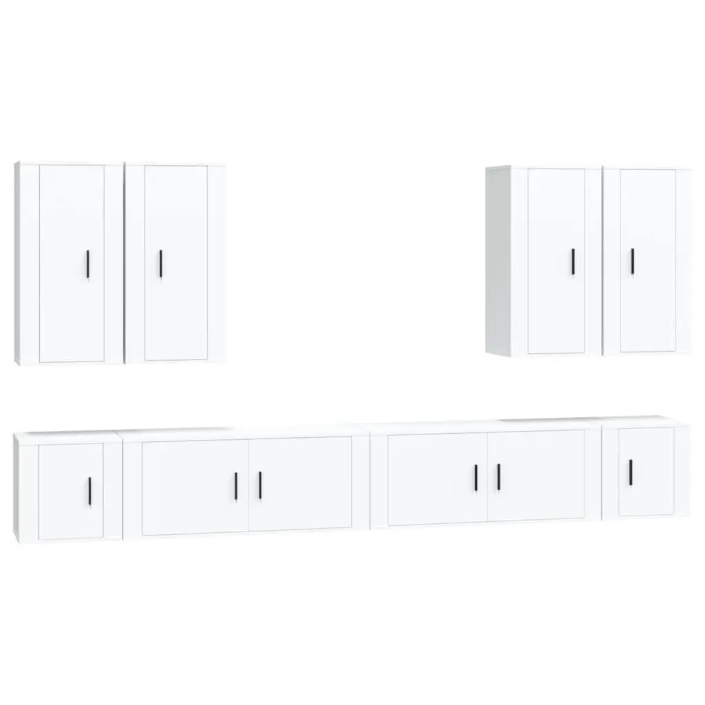 White Engineered Wood 8 Piece Wall Mounted TV Cabinet