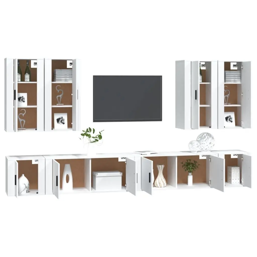 White Engineered Wood 8 Piece Wall Mounted TV Cabinet