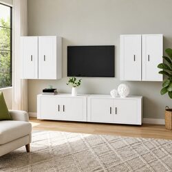 Elegant 6-Piece White Wall-Mounted TV Cabinet Set