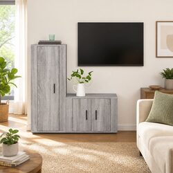 Stylish Wall-Mounted Grey TV Cabinet Set - 2 Piece