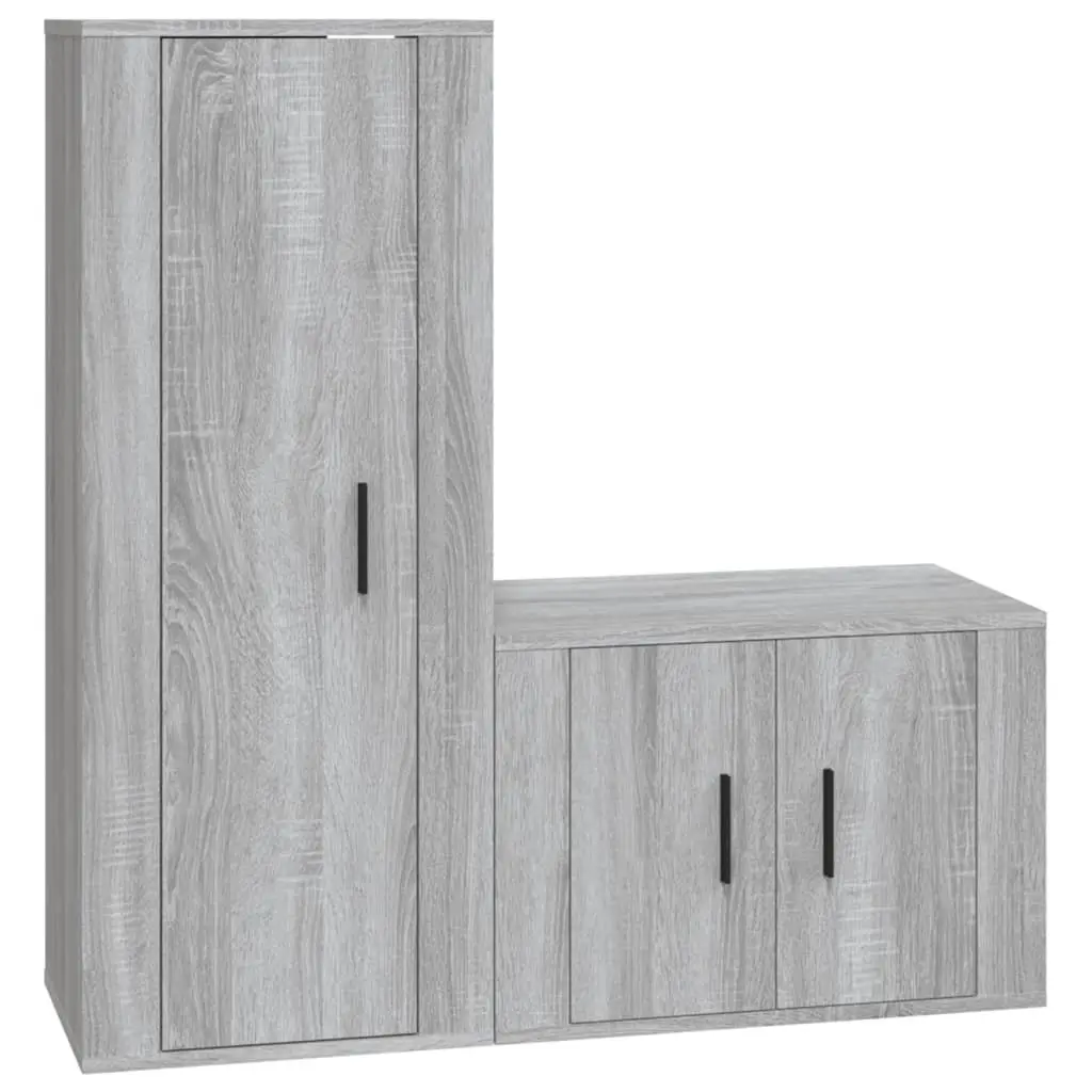 TV Cabinet Set Wall-Mounted Grey Media Storage Unit Engineered Wood 2 Piece