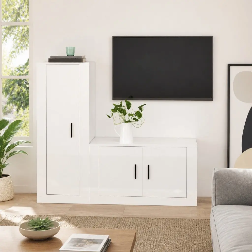 High Gloss White Wall-Mounted TV Cabinet Set