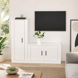 High Gloss White Wall-Mounted TV Cabinet Set