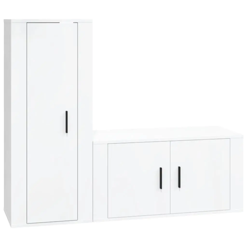 High Gloss White Wall-Mounted TV Cabinet Set