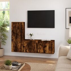 Stylish Wall-Mounted TV Cabinet Set in Brown