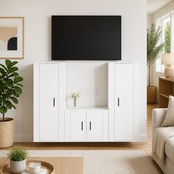 Durable 3-Piece White Wall-Mounted TV Cabinet Set