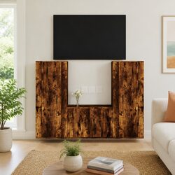 Durable 3-Piece Wall-Mounted TV Cabinet Set in Brown