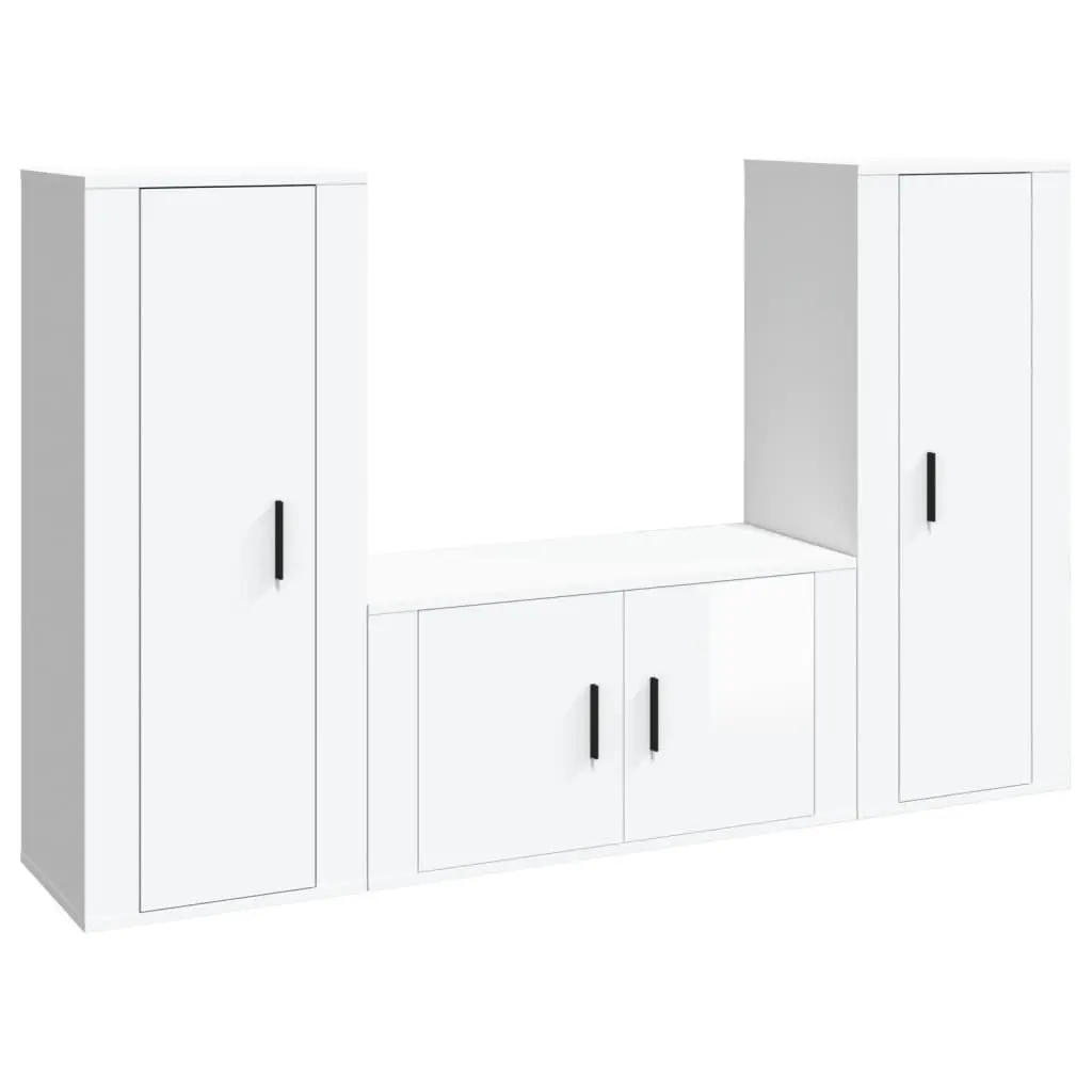 3 Piece TV Cabinet Set Engineered Wood Wall-Mounted High Gloss White