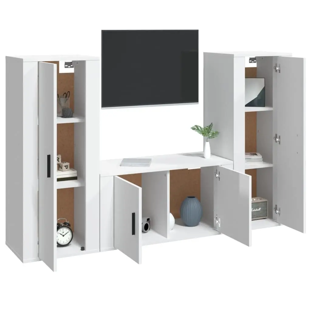 3 Piece TV Cabinet Set Engineered Wood Wall-Mounted High Gloss White