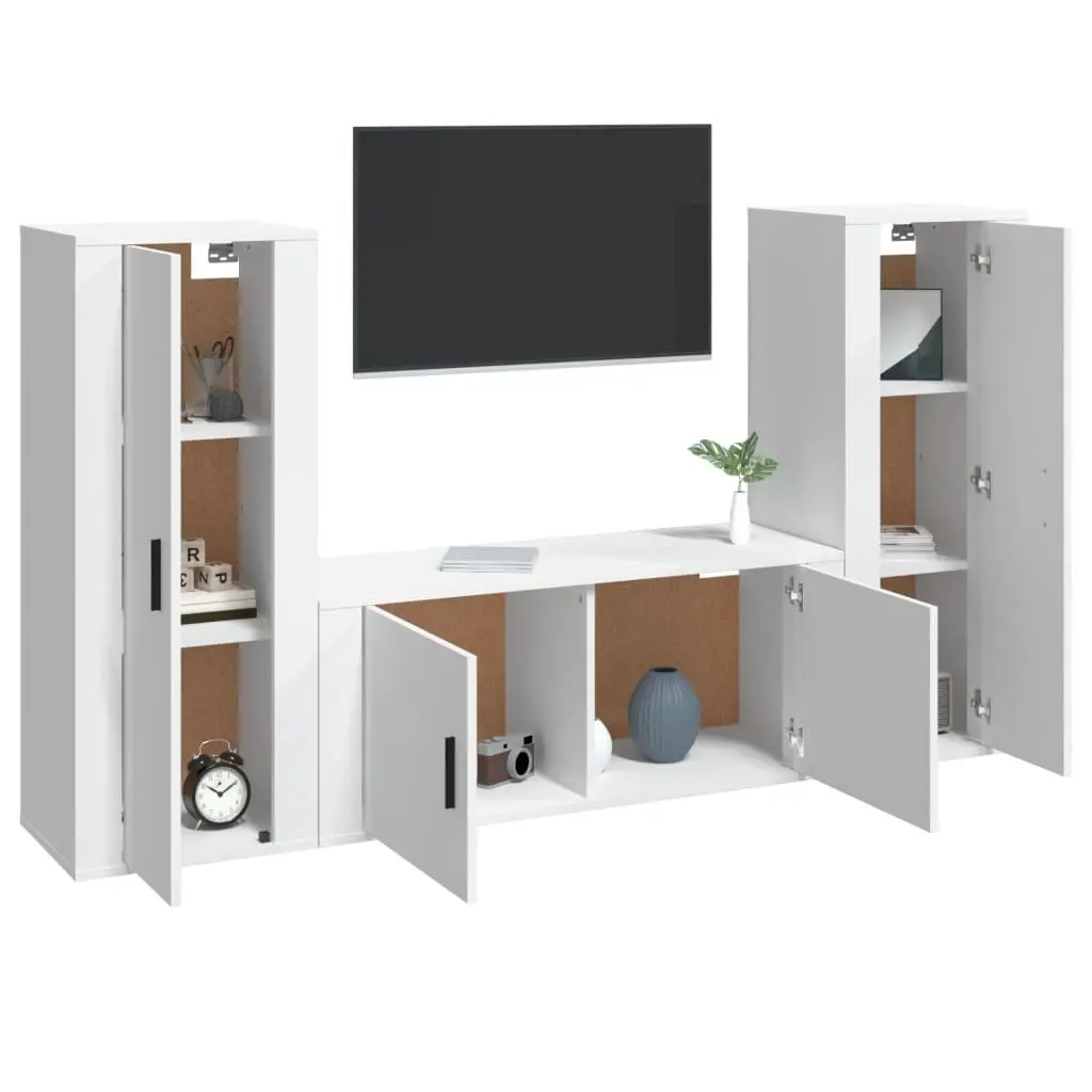 3 Piece TV Cabinet Set Engineered Wood Wall-Mounted White