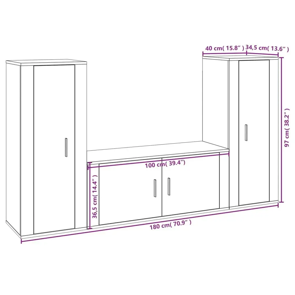 3 Piece TV Cabinet Set Engineered Wood Wall-Mounted White