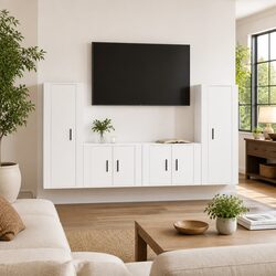 4-Piece White Wall-Mounted TV Cabinet Set in Engineered Wood