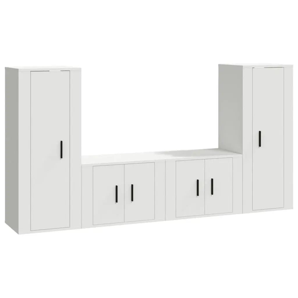 4-Piece White Wall-Mounted TV Cabinet Set in Engineered Wood