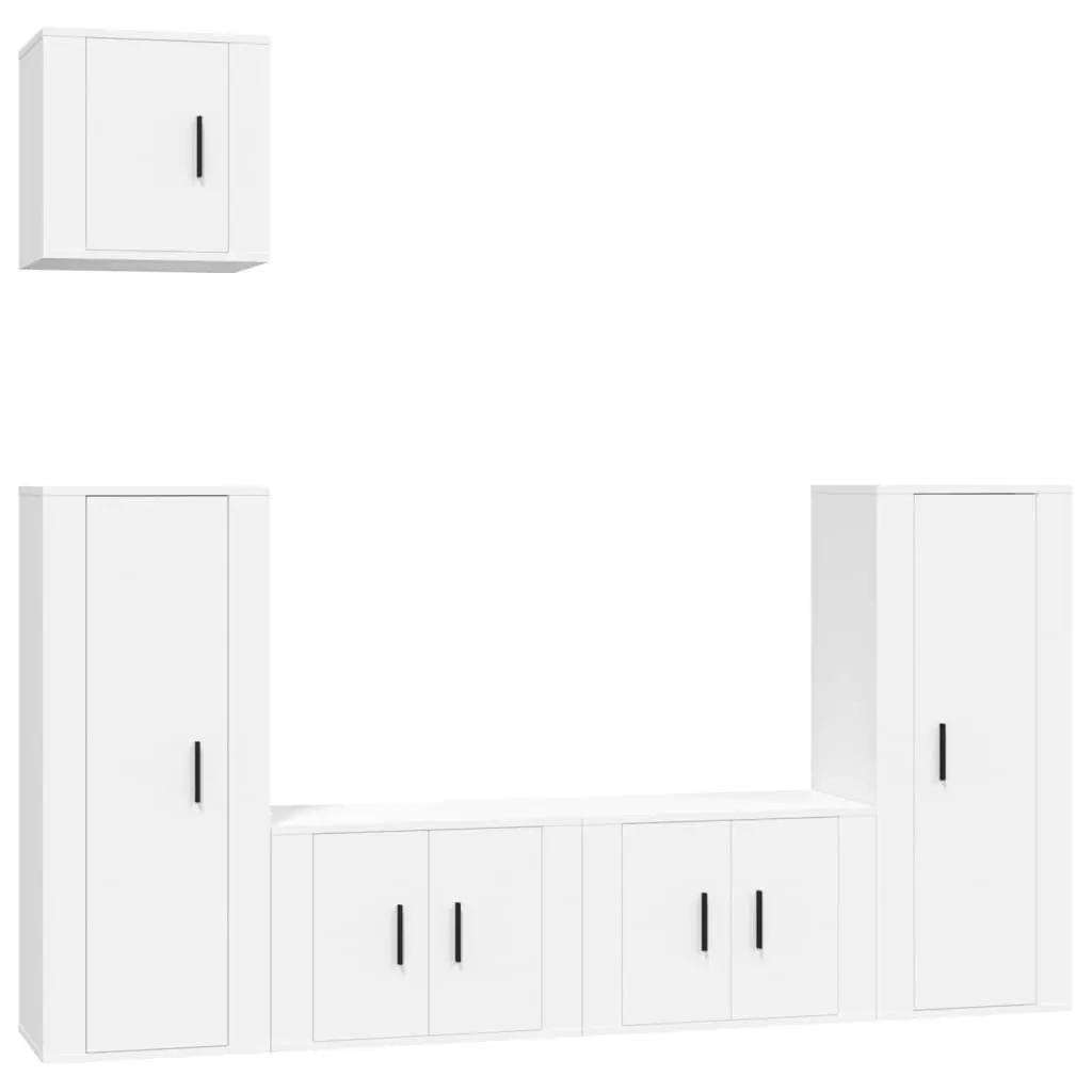 5 Piece Wall-Mounted White Media Cabinet Set